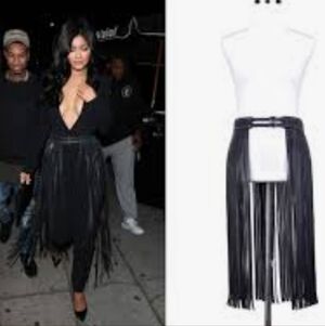 Faux Leather Fringe Belt Skirt